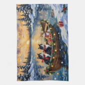Tuxedo-Katze-Weihnachtsboot-Feier Geschirrtuch (Vertikal)