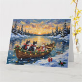Tuxedo-Katze Weihnachtsboot Urlaub Karte (Gelbe Blume)