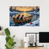 Tuxedo-Katze Weihnachtsboot Urlaub Poster (Heimbüro)