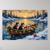 Tuxedo-Katze Weihnachtsboot Urlaub Poster (Vorne)