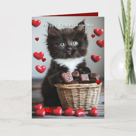 Tuxedo-Katze zum Valentinstag rote Herzen  Karte