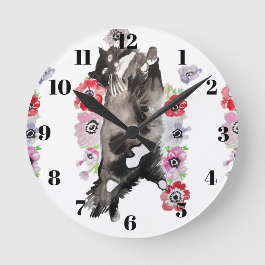 Tuxedo Katzen Art Tiere Kinder Rosa Uhr (Vorderseite)