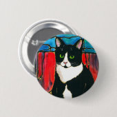Tuxedo-Katzen-beflecktes Glas-Entwurfs-Kunst-T - Button (Vorne & Hinten)
