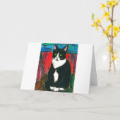 Tuxedo-Katzen-beflecktes Glas-Entwurfs-Kunst-T - Karte (Gelbe Blume)