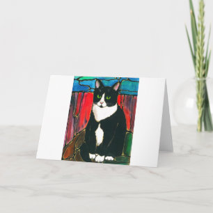Tuxedo-Katzen-beflecktes Glas-Entwurfs-Kunst-T - Karte