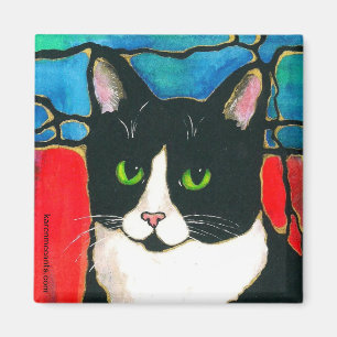 Tuxedo-Katzen-beflecktes Glas-Entwurfs-Kunst-T - Magnet
