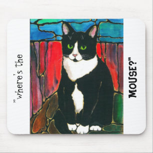 Tuxedo-Katzen-beflecktes Glas-Entwurfs-Kunst-T - Mousepad