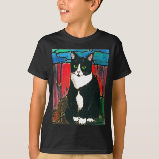 Tuxedo-Katzen-beflecktes Glas-Entwurfs-Kunst-T - T-Shirt (Vorderseite)