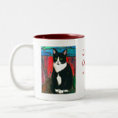 Tuxedo-Katzen-beflecktes Glas-Entwurfs-Kunst-T - Zweifarbige Tasse (Links)