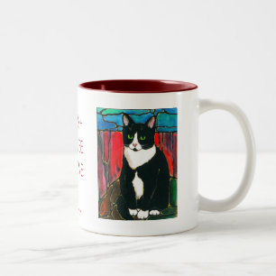 Tuxedo-Katzen-beflecktes Glas-Entwurfs-Kunst-T - Zweifarbige Tasse