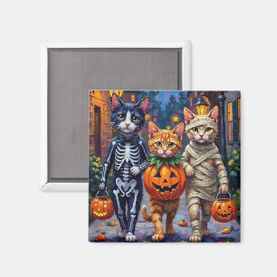 Tuxedo-Katzen beim Trick-or-Treat in Halloween-Kos Magnet
