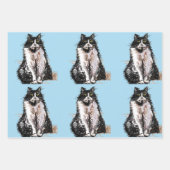 Tuxedo Katzen Blaue Blume Aquarellmalerei Geschenkpapier Set (Vorderseite)
