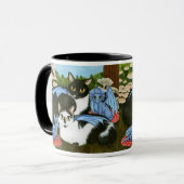 Tuxedo-Katzen-blaue Tasse (Vorderseite Links)