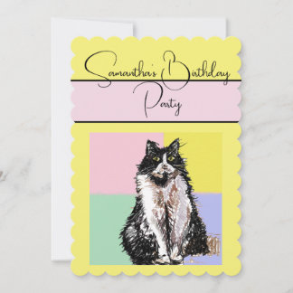 Tuxedo Katzen Gelbe Geburtstagsparty Einladung