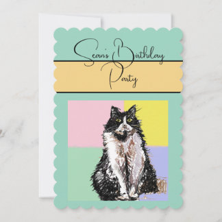Tuxedo Katzen Jungen Geburtstagsparty Einladung