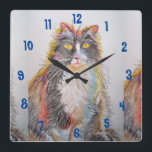 Tuxedo Katzen Kunst, Dichtung und Kinder Quadratische Wanduhr<br><div class="desc">Tuxedo Katzen Kunst Kinder Zimmer Uhr. Entworfen aus meiner ursprünglichen Aquarellkunst.</div>