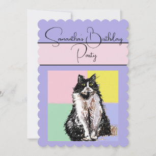 Tuxedo Katzen Lila Geburtstagsparty Einladung