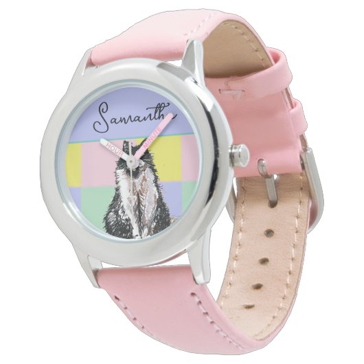 Tuxedo Katzen Niedlich Katzen Schwarz-weiß Pastell Armbanduhr (Schrägansicht)