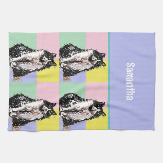 Tuxedo Katzen Niedlich Katzen Schwarz-weiß Pastell Geschirrtuch (Horizontal)