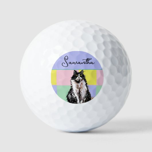 Tuxedo Katzen Niedlich Katzen Schwarz-weiß Pastell Golfball (Vorderseite)