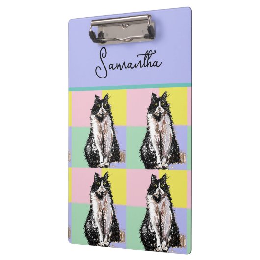 Tuxedo Katzen Niedlich Katzen Schwarz-weiß Pastell Klemmbrett (Links)