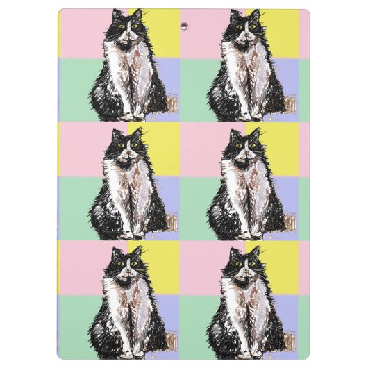 Tuxedo Katzen Niedlich Katzen Schwarz-weiß Pastell Klemmbrett (Rückseite)