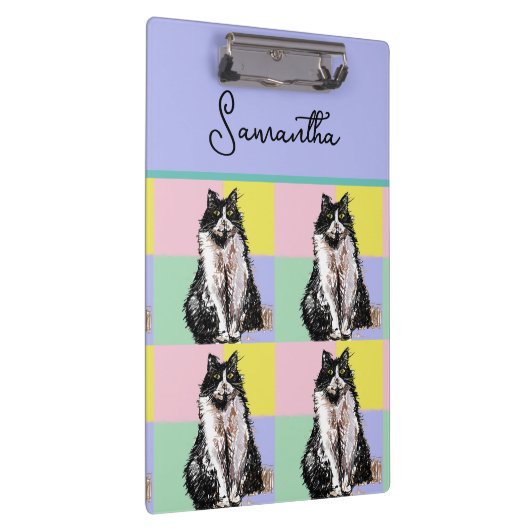 Tuxedo Katzen Niedlich Katzen Schwarz-weiß Pastell Klemmbrett (Rechts)