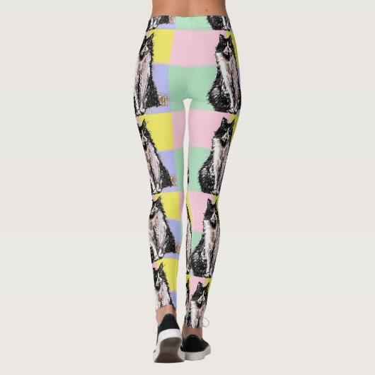 Tuxedo Katzen Niedlich Katzen Schwarz-weiß Pastell Leggings (Rückseite)