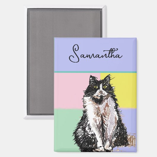 Tuxedo Katzen Niedlich Katzen Schwarz-weiß Pastell Magnet (Vorderseite/Rückseite)
