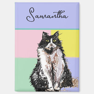 Tuxedo Katzen Niedlich Katzen Schwarz-weiß Pastell Magnet