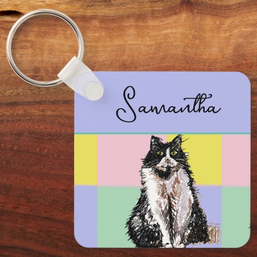 Tuxedo Katzen Niedlich Katzen Schwarz-weiß Pastell Schlüsselanhänger (Vorderseite)