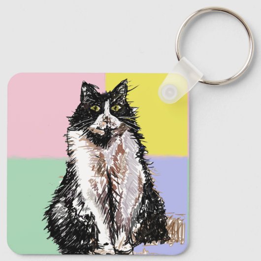 Tuxedo Katzen Niedlich Katzen Schwarz-weiß Pastell Schlüsselanhänger (Rückseite)
