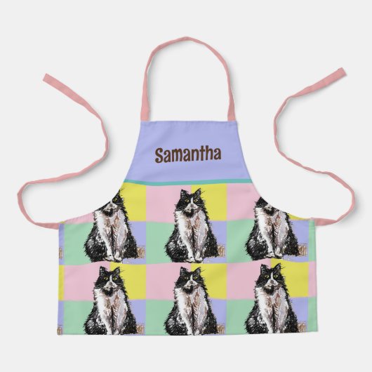 Tuxedo Katzen Niedlich Katzen Schwarz-weiß Pastell Schürze (Vorderseite)