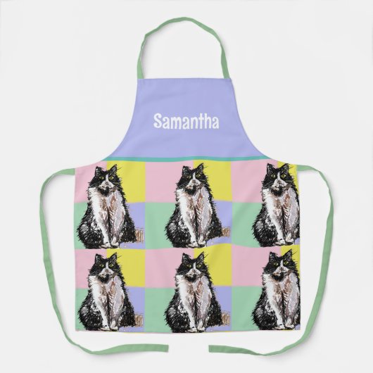 Tuxedo Katzen Niedlich Katzen Schwarz-weiß Pastell Schürze (Vorderseite)