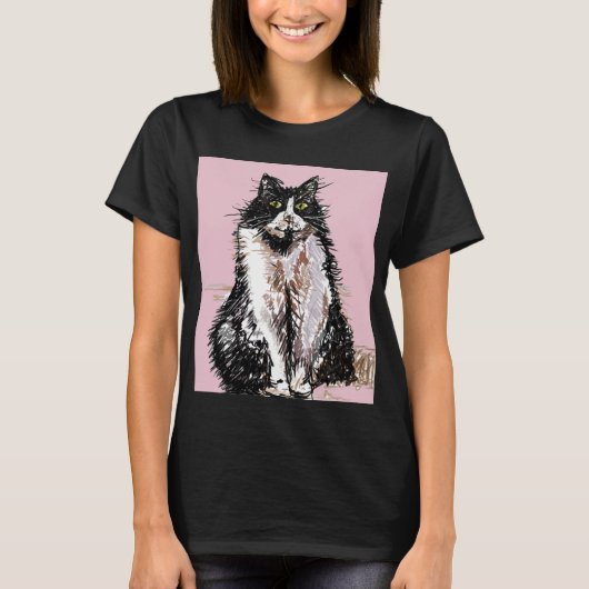 Tuxedo Katzen niedlich Schwarze und Weiße Haustier T-Shirt (Vorderseite)