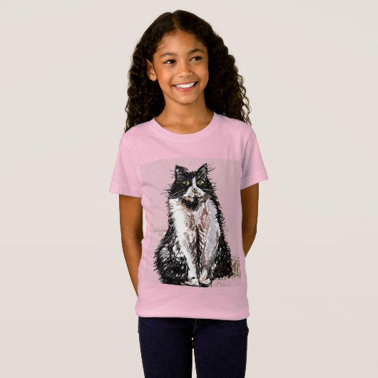 Tuxedo Katzen niedlich Schwarze und Weiße Mädchen T-Shirt (Vorne ganz)