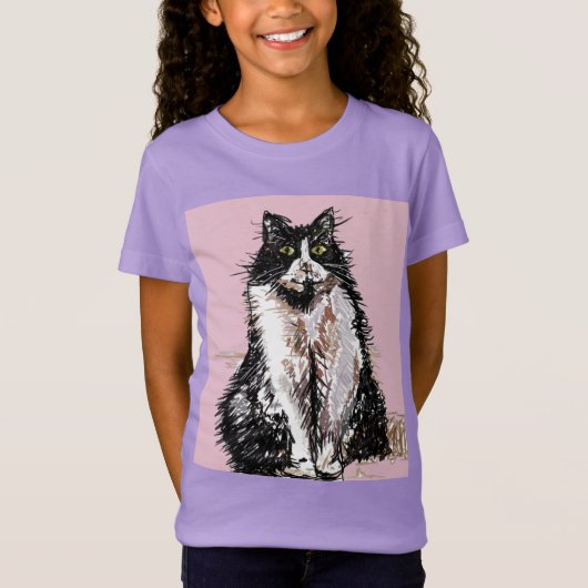 Tuxedo Katzen niedlich Schwarze und Weiße Mädchen T-Shirt (Vorderseite)