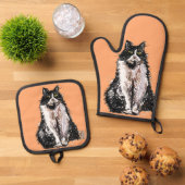 Tuxedo Katzen Niedliche Katzen Schwarz-weiß Pastel Ofenhandschuh & Topflappen-Set (Oben Unten)