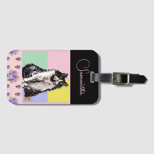 Tuxedo Katzen Pastellfarbene, rosa Mädchen Gepäckanhänger (Vorderseite (Horizontal))