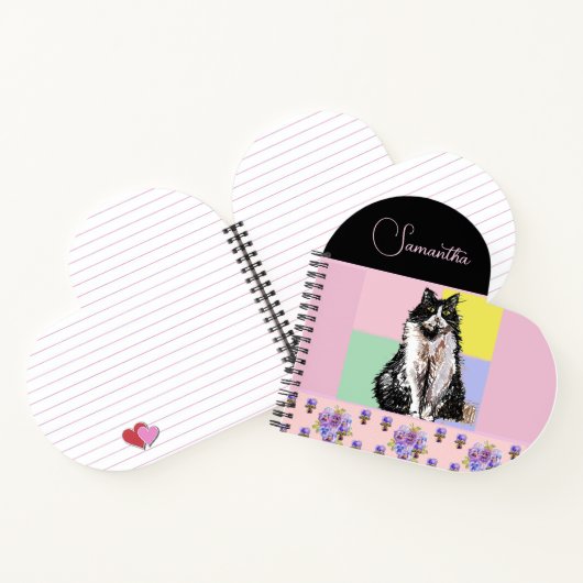 Tuxedo Katzen Pastellfarbene, rosa Mädchen Notizblock (Innenseite)