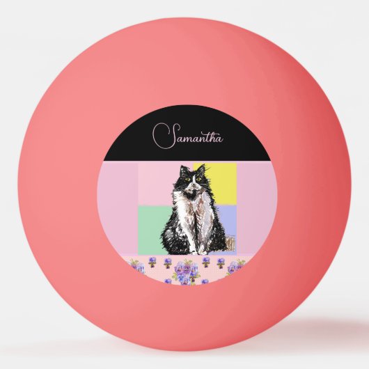 Tuxedo Katzen Pastellfarbene, rosa Mädchen Tischtennisball (Vorderseite)