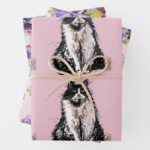 Tuxedo Katzen Rosa Blume Aquarellmalerei Geschenkpapier Set (Beispiel)