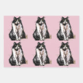 Tuxedo Katzen Rosa Blume Aquarellmalerei Geschenkpapier Set (Vorderseite)