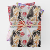 Tuxedo Katzen Rosa Blume Aquarellmalerei Geschenkpapier Set (Beispiel)