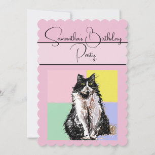 Tuxedo Katzen Rosa Geburtstagsparty Einladung