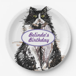 Tuxedo Katzen Schwarz-weiß Geburtstagsparty Plate Pappteller