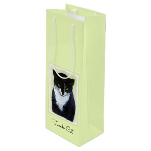Tuxedo Katzenmalerei - Niedliche Originalkatzenart Geschenktüte Für Weinflaschen