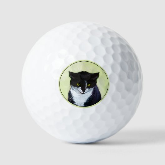 Tuxedo Katzenmalerei - Niedliche Originalkatzenart Golfball (Vorderseite)