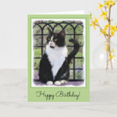 Tuxedo Katzenmalerei - Niedliche Originalkatzenart Karte (Gelbe Blume)