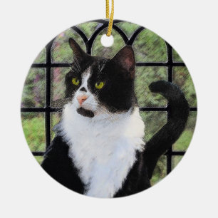 Tuxedo Katzenmalerei - Niedliche Originalkatzenart Keramik Ornament